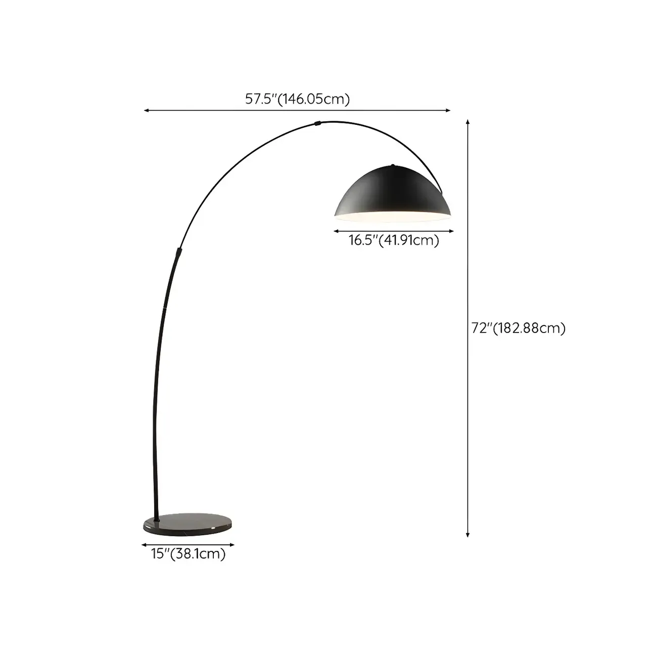 Black Dome Iron Arched Floor Lamp with Foot Switch #size
