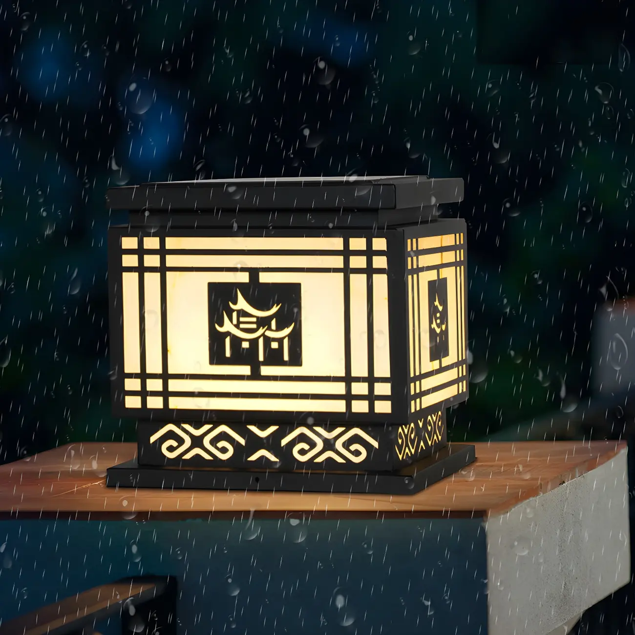 Oriental Black Silhouette LED Solar Outdoor Post Lights | homeyfad