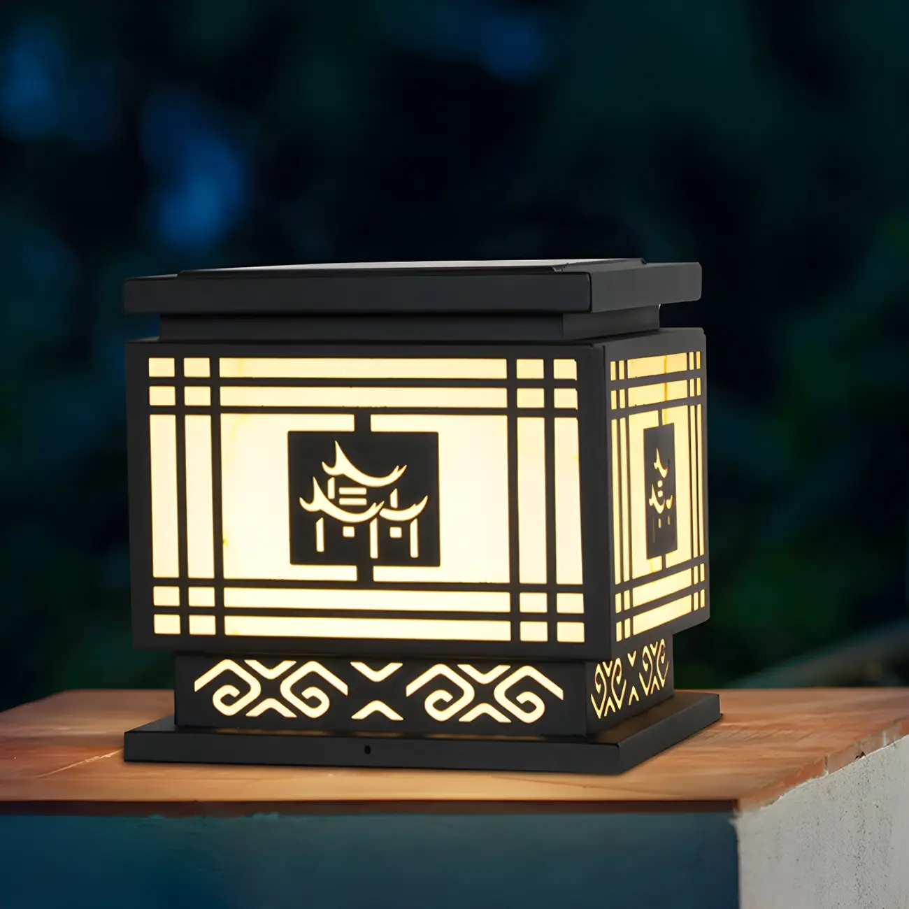 Oriental Black Silhouette LED Solar Outdoor Post Lights | homeyfad