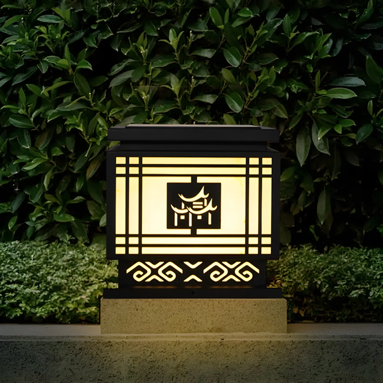 Oriental Black Silhouette LED Solar Outdoor Post Lights | homeyfad