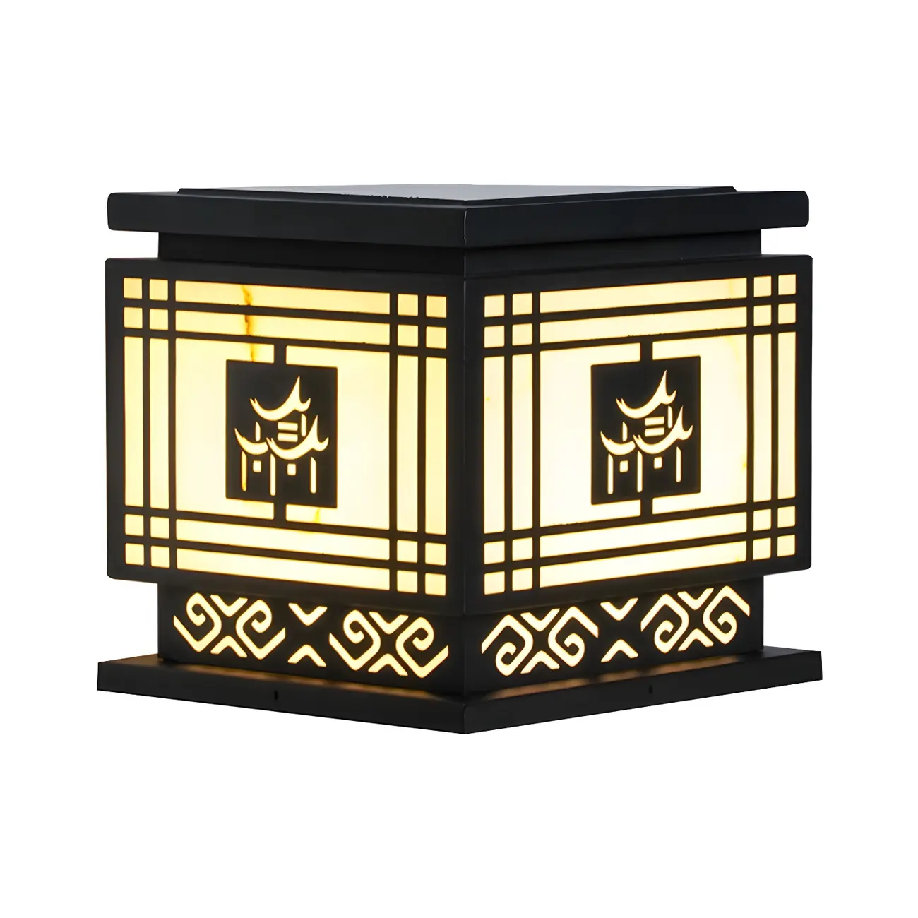 Oriental Black Silhouette LED Solar Outdoor Post Lights | homeyfad