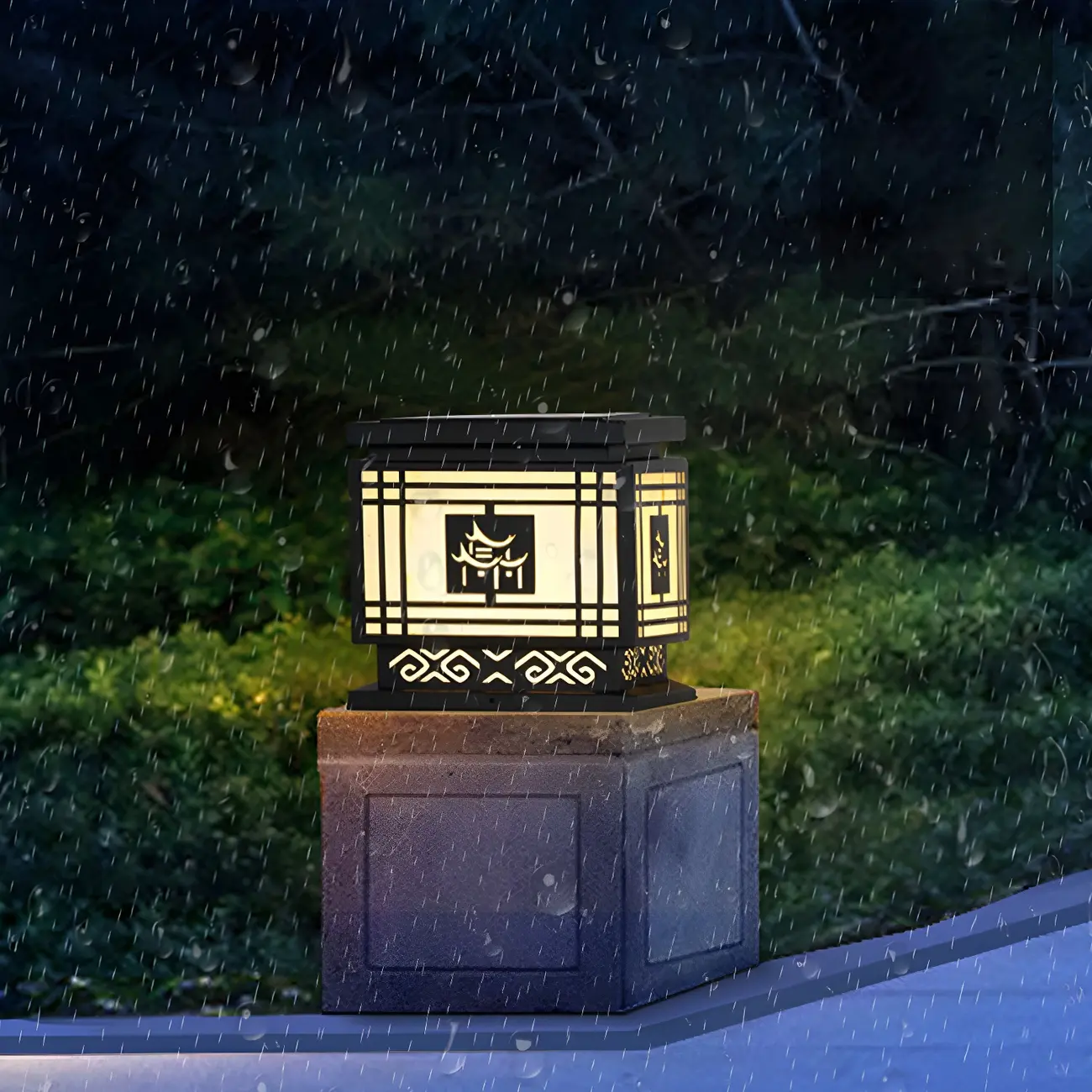 Oriental Black Silhouette LED Solar Outdoor Post Lights | homeyfad