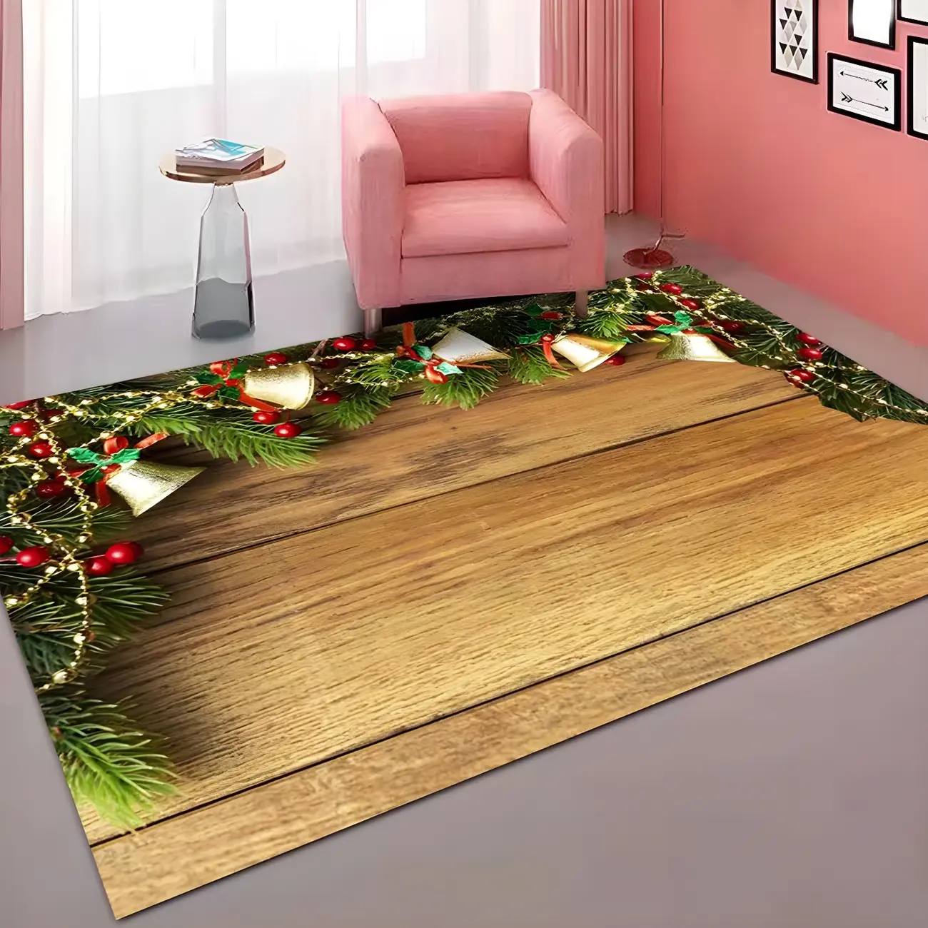 Christmas Snowflake Red Black Check Rectangle Area Rug Image - 2 | homeyfad