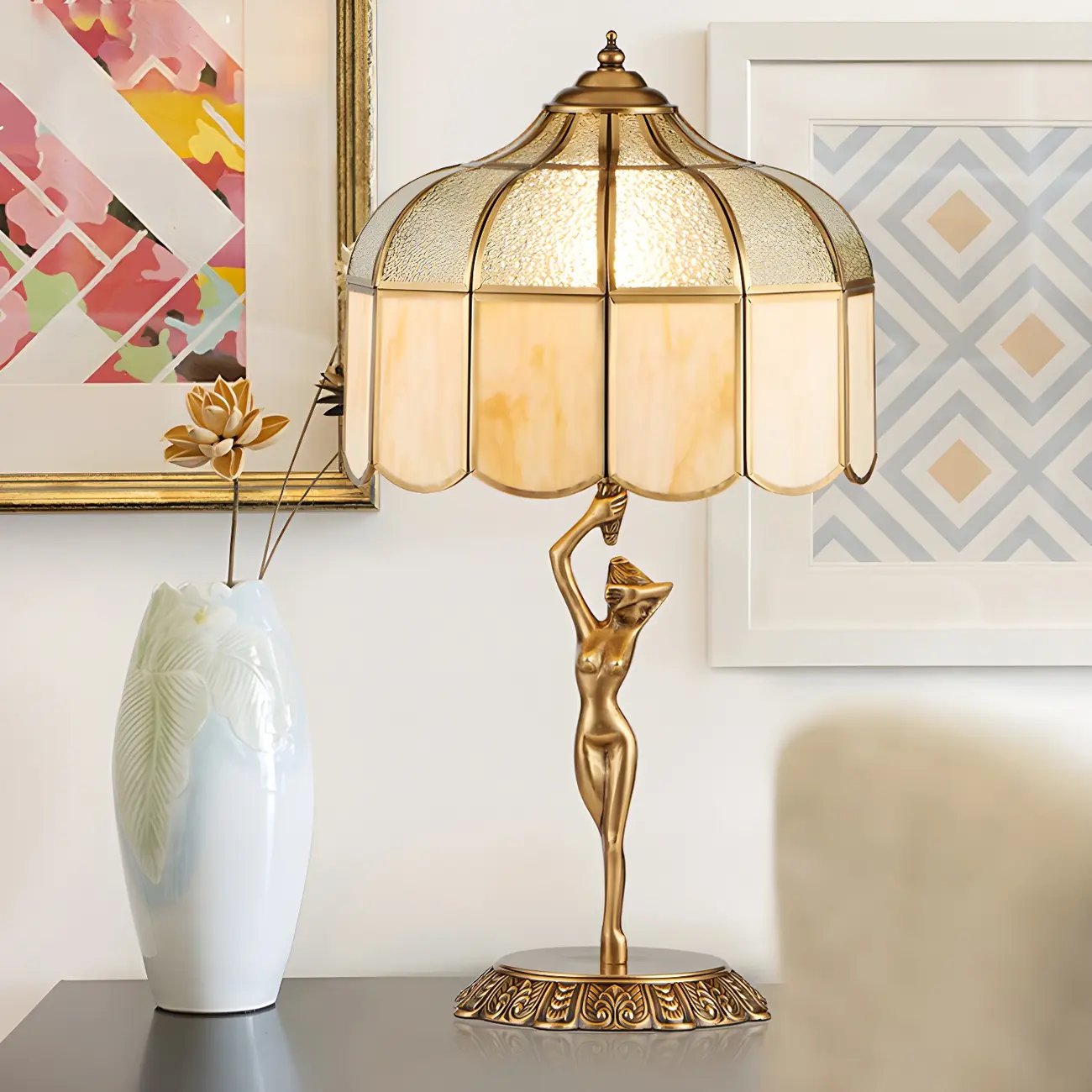 Artistic Figural Sculpture Brass Metal Dome Table Lamp Image - 1 | homeyfad