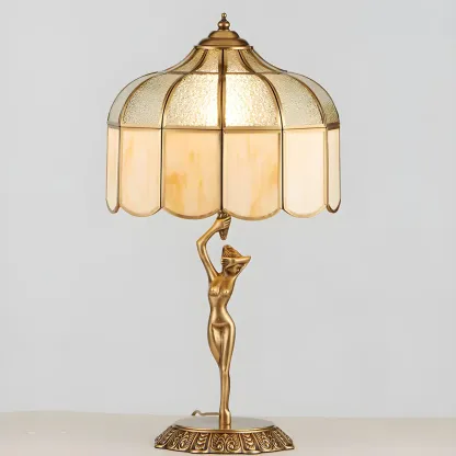 Artistic Figural Sculpture Brass Metal Dome Table Lamp Image - 4