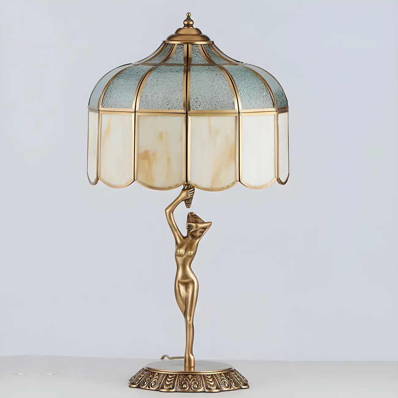 Artistic Figural Sculpture Brass Metal Dome Table Lamp Image - 2