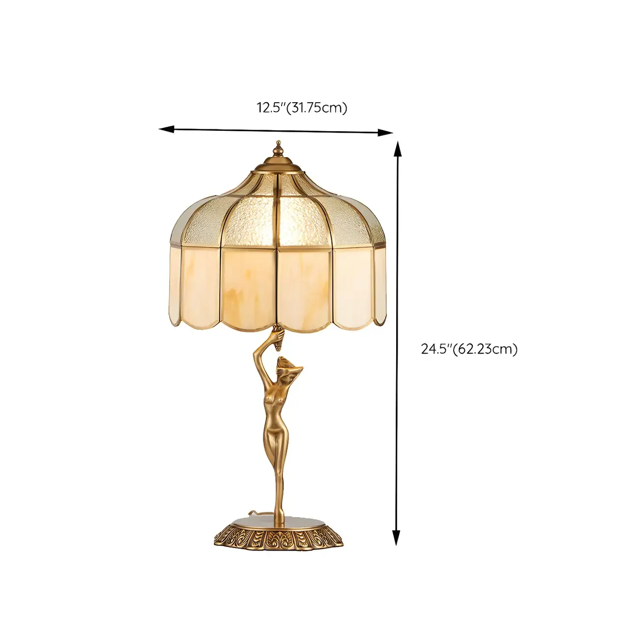Artistic Figural Sculpture Brass Metal Dome Table Lamp #size
