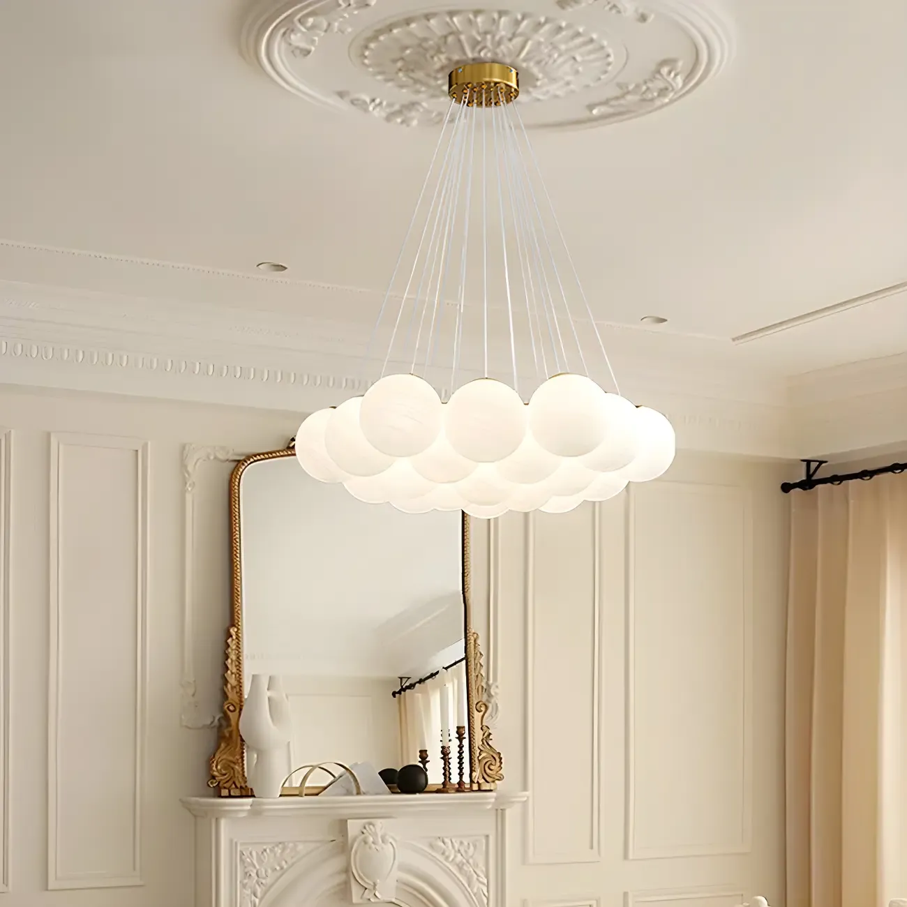 Adjustable White Glass Cluster Sphere Chandelier Modern Elegant Image - 1