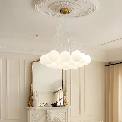 Adjustable White Glass Cluster Sphere Chandelier Modern Elegant Image - 1