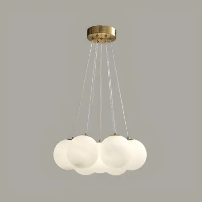 Adjustable White Glass Cluster Sphere Chandelier Modern Elegant Image - 9
