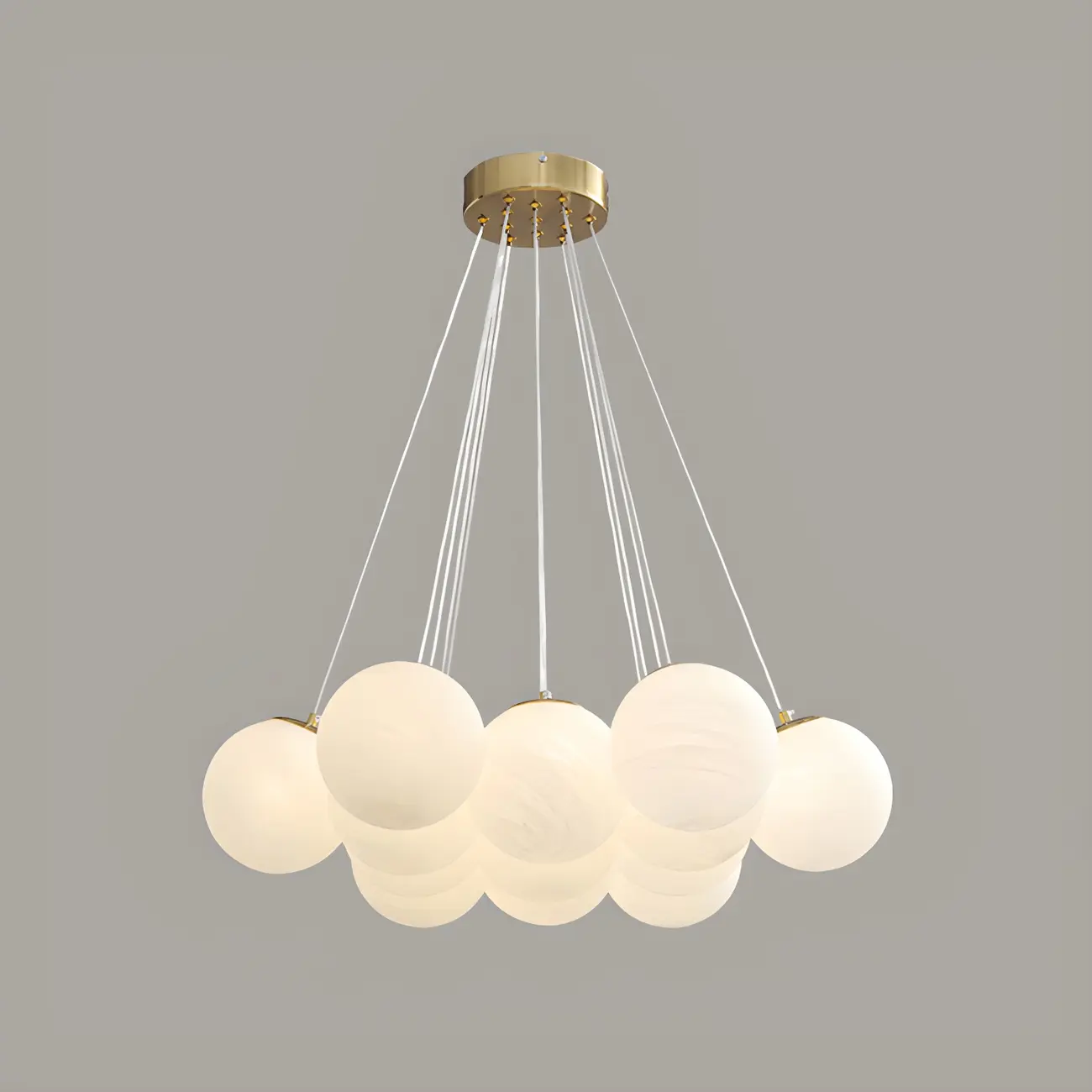 Adjustable White Glass Cluster Sphere Chandelier Modern Elegant Image - 10 | homeyfad