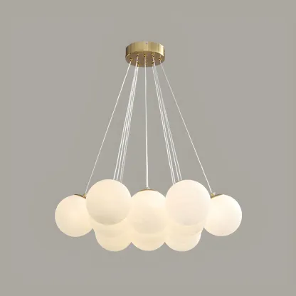 Adjustable White Glass Cluster Sphere Chandelier Modern Elegant Image - 10