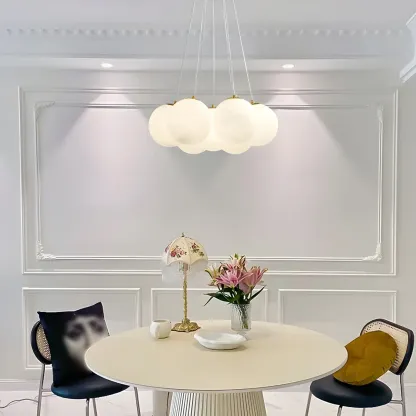 Adjustable White Glass Cluster Sphere Chandelier Modern Elegant Image - 3