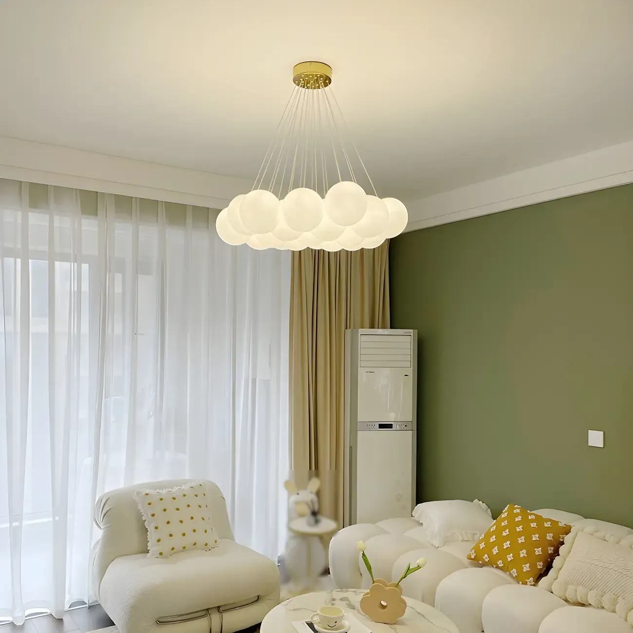 Adjustable White Glass Cluster Sphere Chandelier Modern Elegant Image - 5