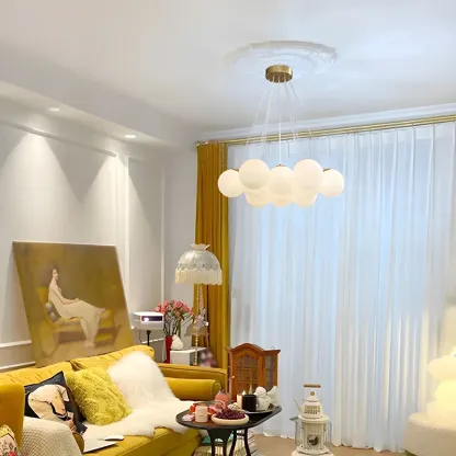 Adjustable White Glass Cluster Sphere Chandelier Modern Elegant Image - 8
