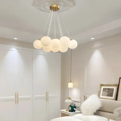 Adjustable White Glass Cluster Sphere Chandelier Modern Elegant Image - 6