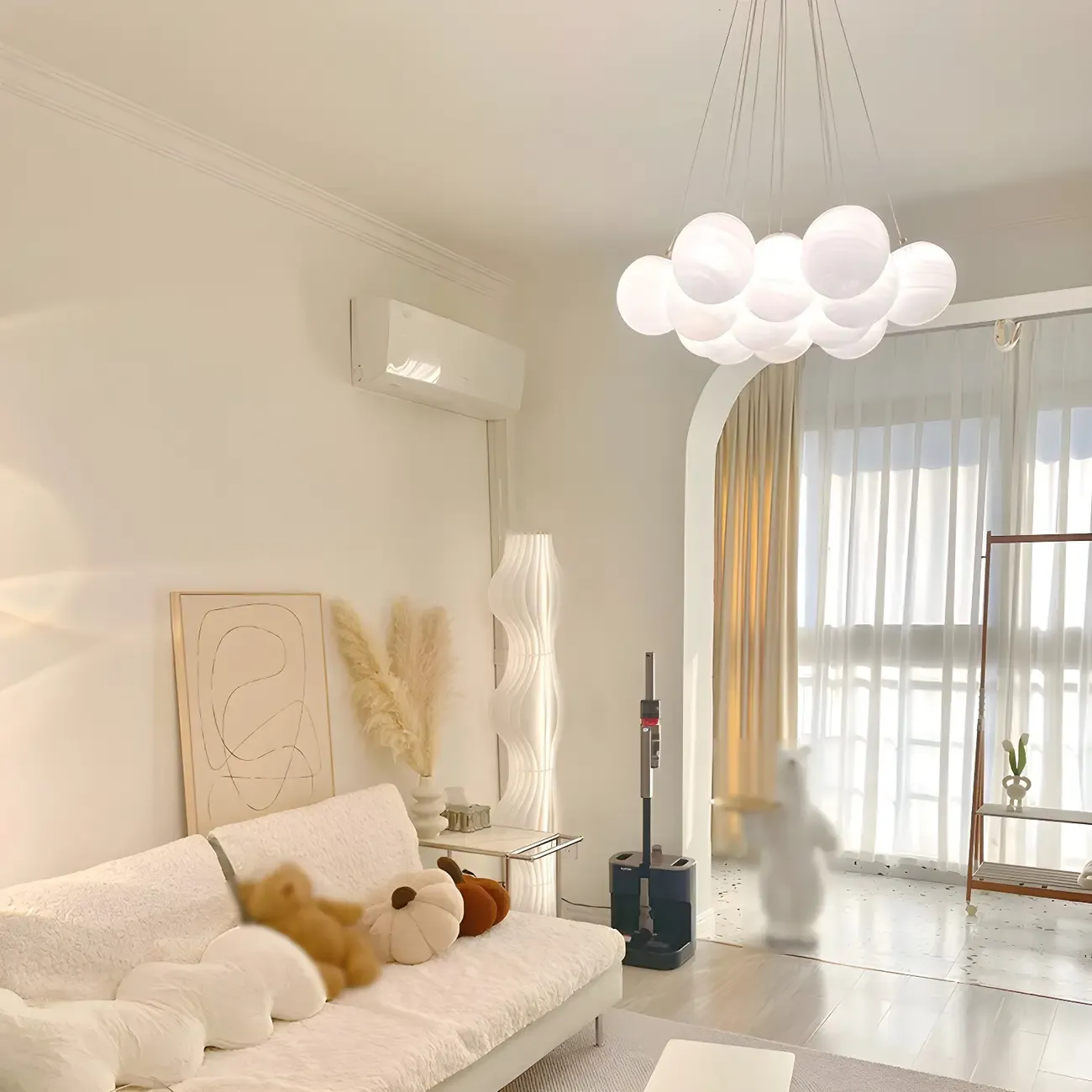 Adjustable White Glass Cluster Sphere Chandelier Modern Elegant Image - 7