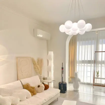 Adjustable White Glass Cluster Sphere Chandelier Modern Elegant Image - 7