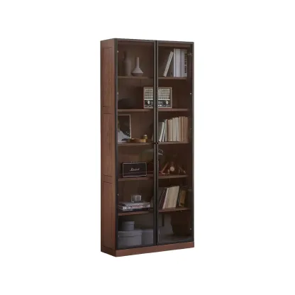 Adjustable Shelves Glass Solid Wood Display Wine Cabinet Image - 10