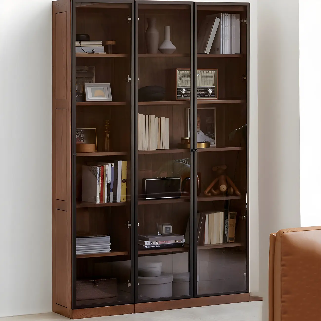 Adjustable Shelves Glass Solid Wood Display Wine Cabinet Image - 2 | homeyfad