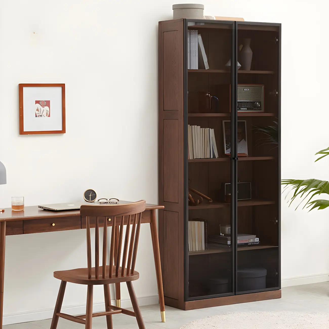 Adjustable Shelves Glass Solid Wood Display Wine Cabinet Image - 3 | homeyfad