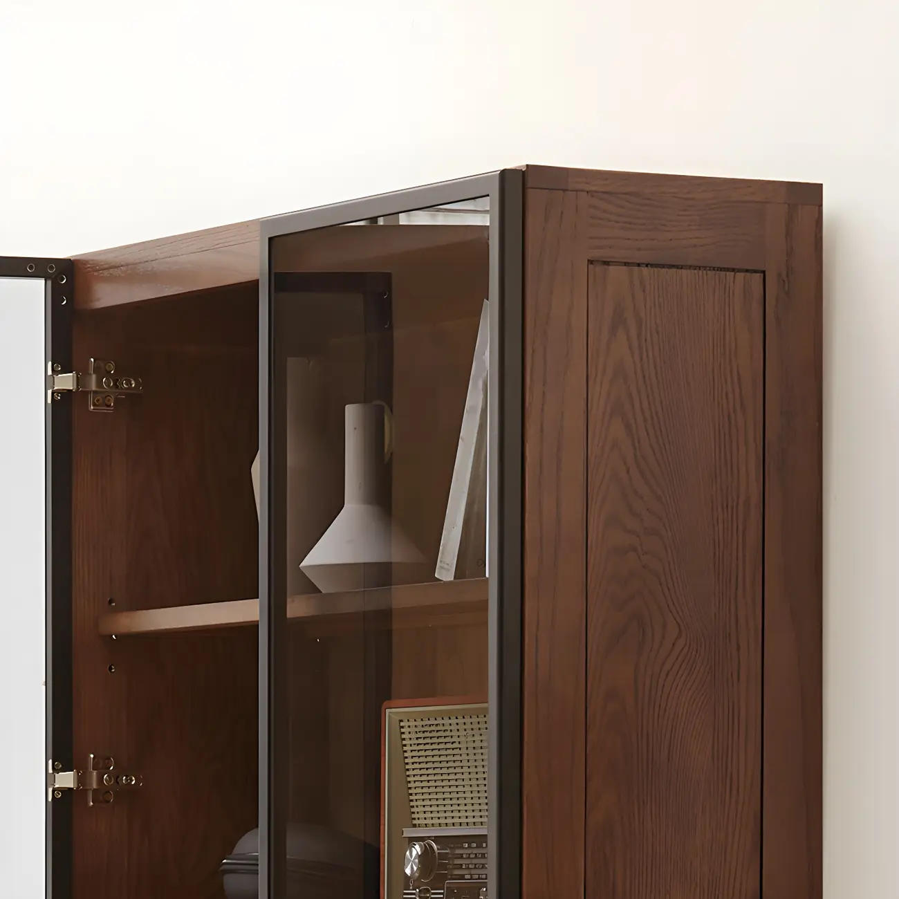 Adjustable Shelves Glass Solid Wood Display Wine Cabinet Image - 6 | homeyfad