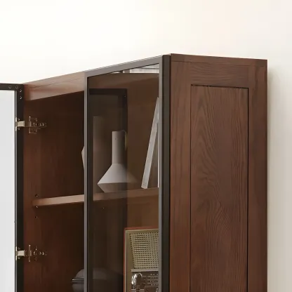 Adjustable Shelves Glass Solid Wood Display Wine Cabinet Image - 6