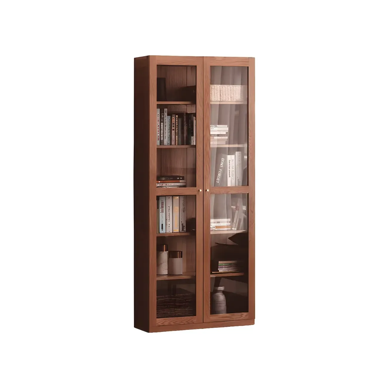 Adjustable Shelves Glass Solid Wood Display Wine Cabinet Image - 8