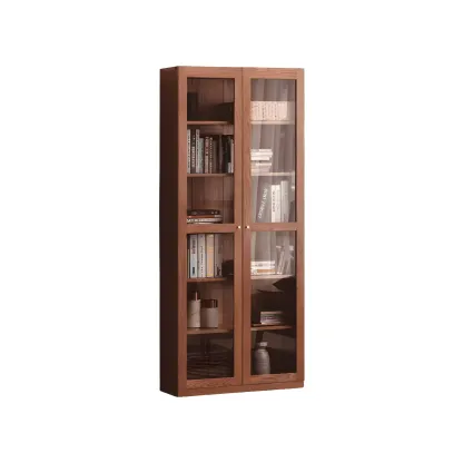 Adjustable Shelves Glass Solid Wood Display Wine Cabinet Image - 8