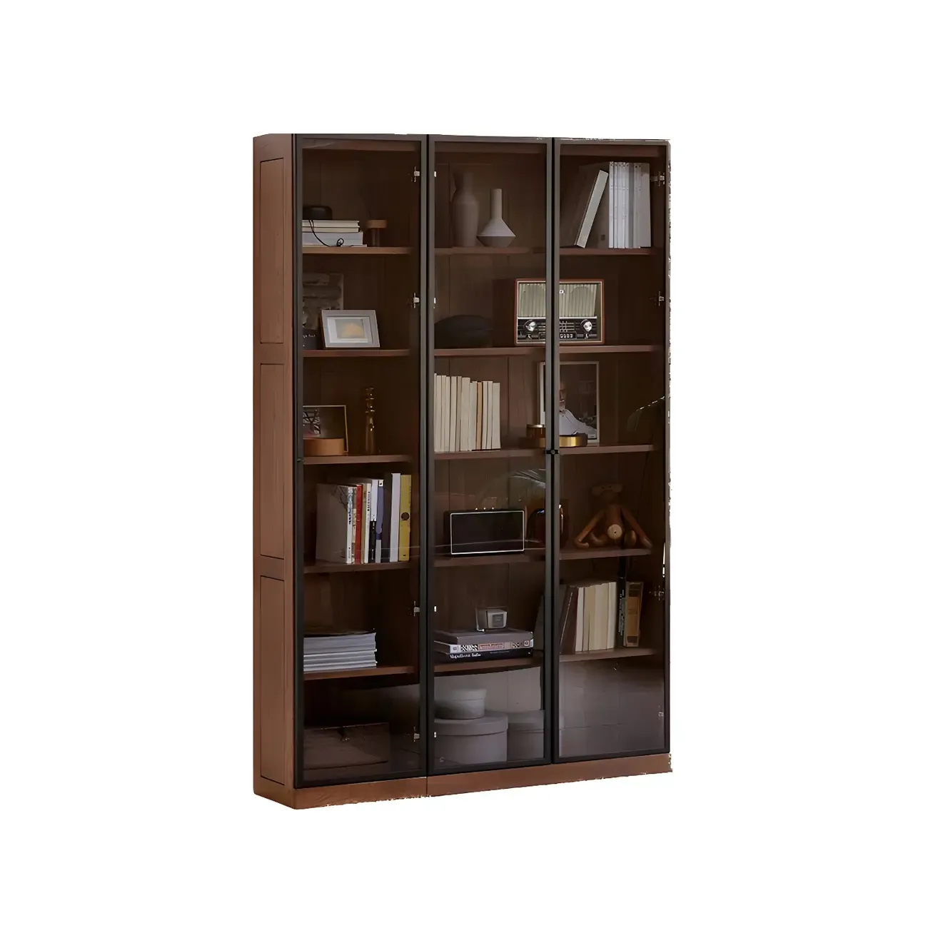 Adjustable Shelves Glass Solid Wood Display Wine Cabinet Image - 11