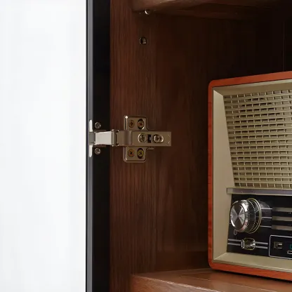 Adjustable Shelves Glass Solid Wood Display Wine Cabinet Image - 12