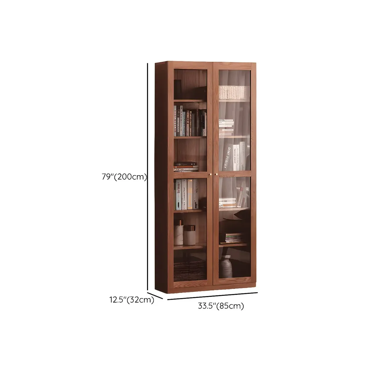 Adjustable Shelves Glass Solid Wood Display Wine Cabinet Image - 18
