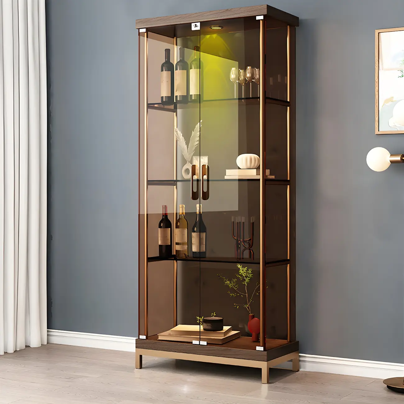 Glam Metal Display Cabinet with Open Storage for Living Room Image - 1 | homeyfad