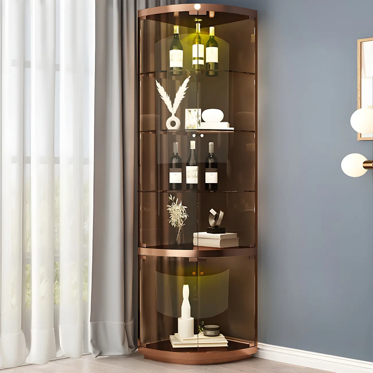 Glam Metal Display Cabinet with Open Storage for Living Room Image - 3 | homeyfad