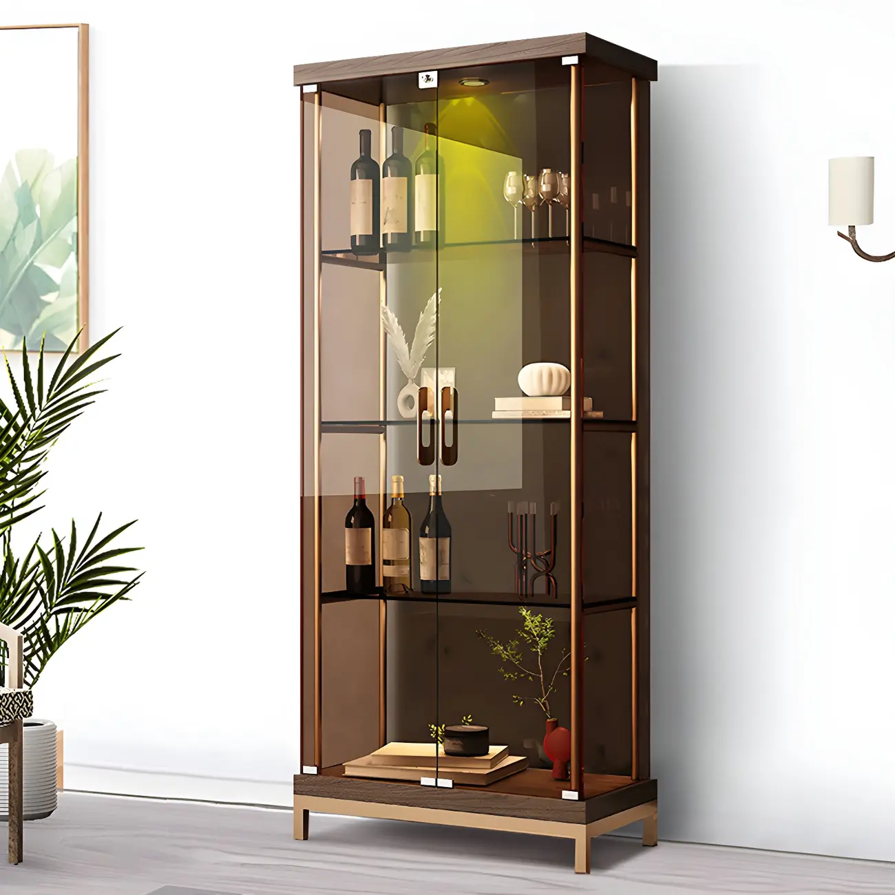 Glam Metal Display Cabinet with Open Storage for Living Room Image - 4 | homeyfad