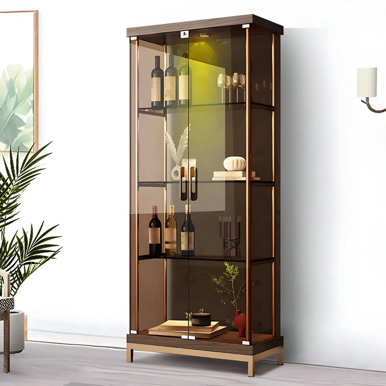 Glam Metal Display Cabinet with Open Storage for Living Room Image - 4