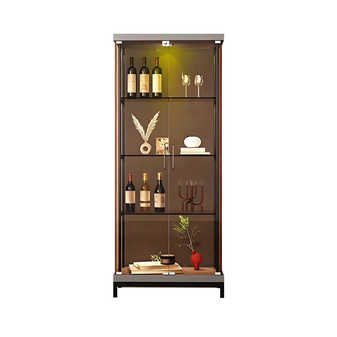 Glam Metal Display Cabinet with Open Storage for Living Room Image - 5 | homeyfad