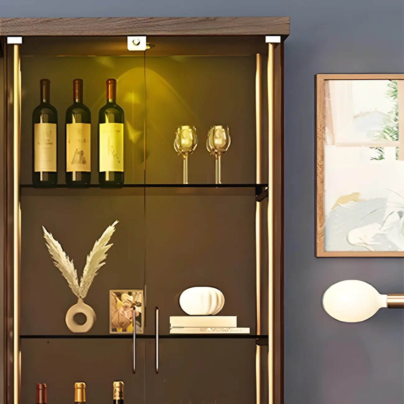 Glam Metal Display Cabinet with Open Storage for Living Room Image - 6 | homeyfad