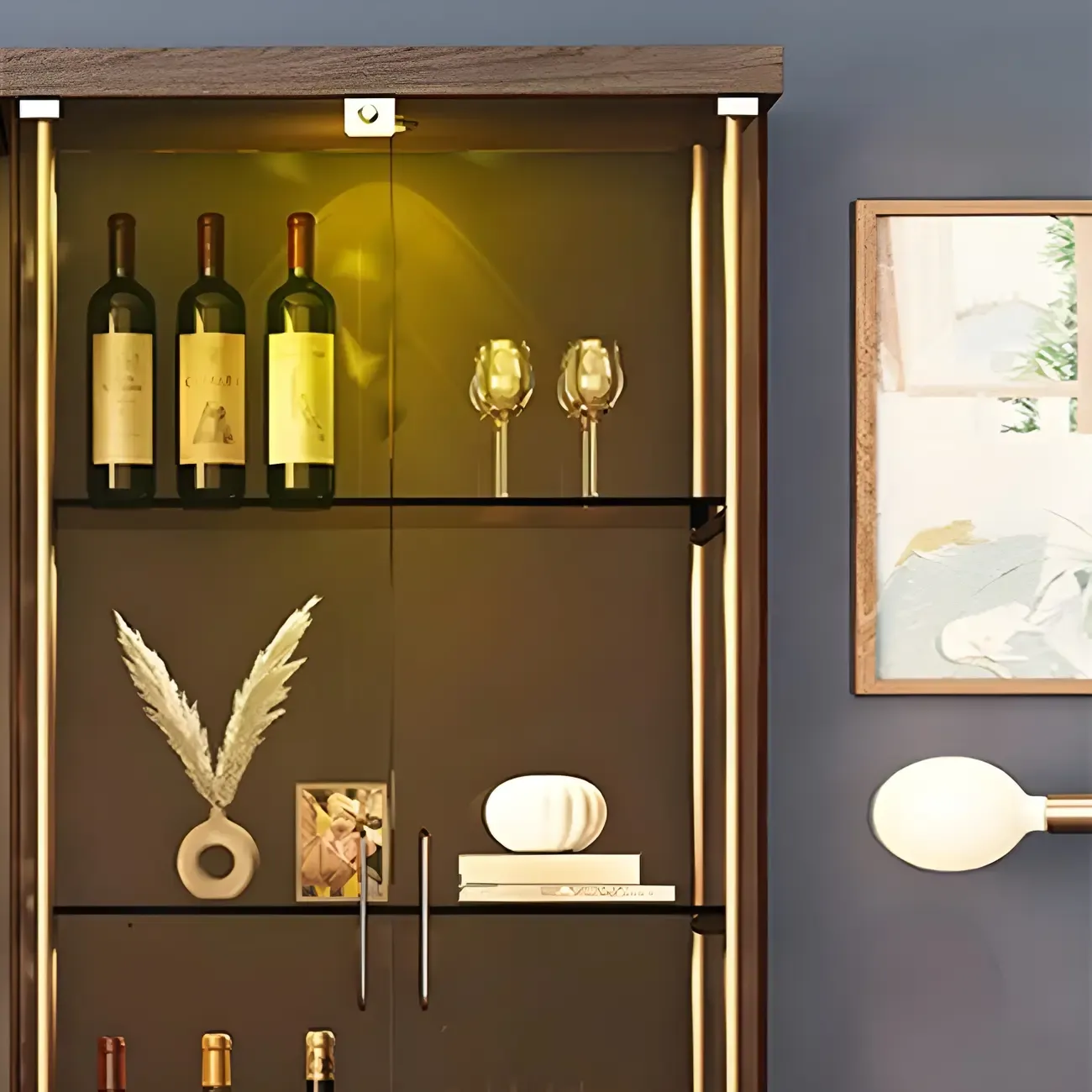 Glam Metal Display Cabinet with Open Storage for Living Room Image - 6