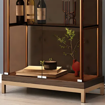 Glam Metal Display Cabinet with Open Storage for Living Room Image - 8
