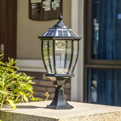 Black and Bronze Metal Retro Solar Post Cap Light Image - 2