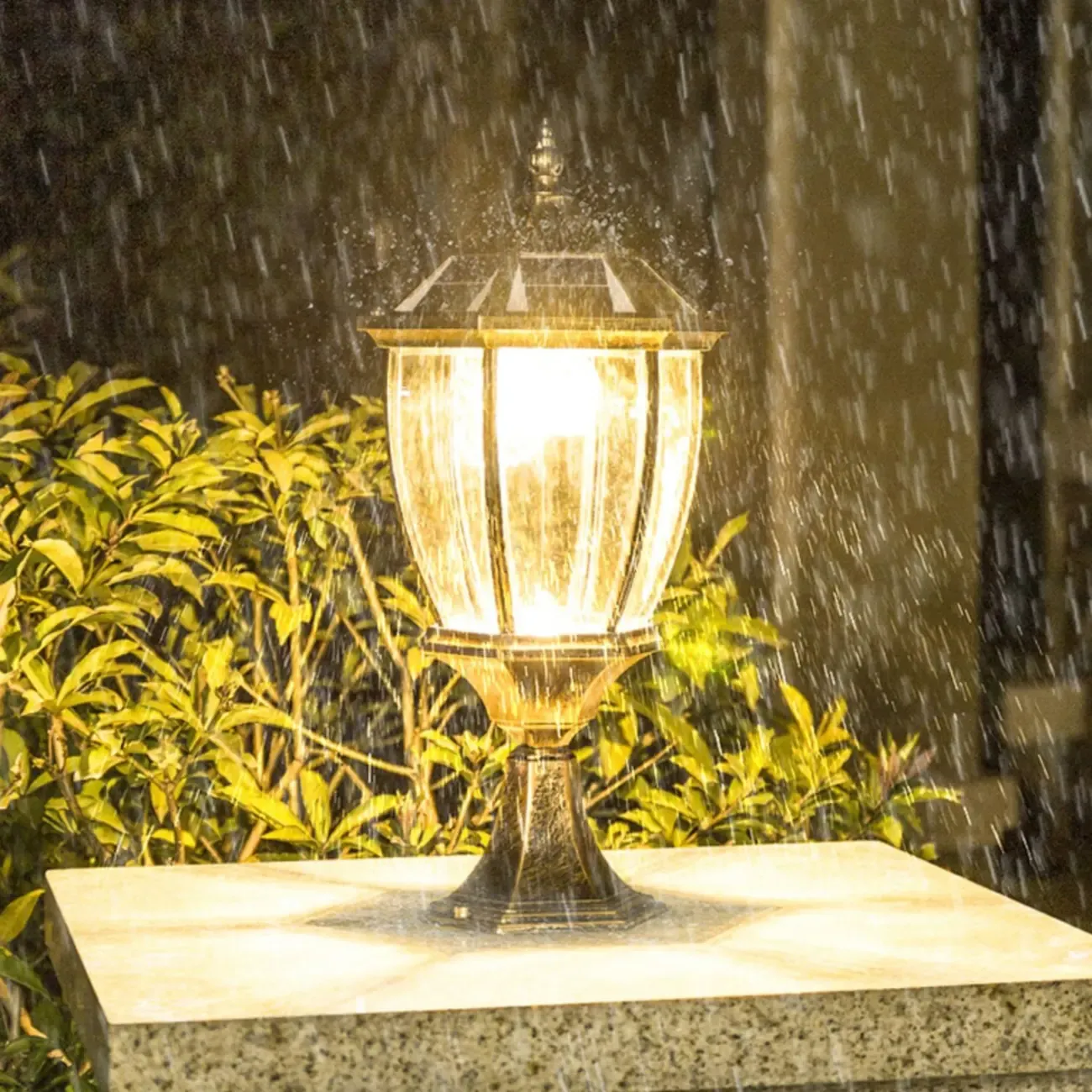 Black and Bronze Metal Retro Solar Post Cap Light Image - 9