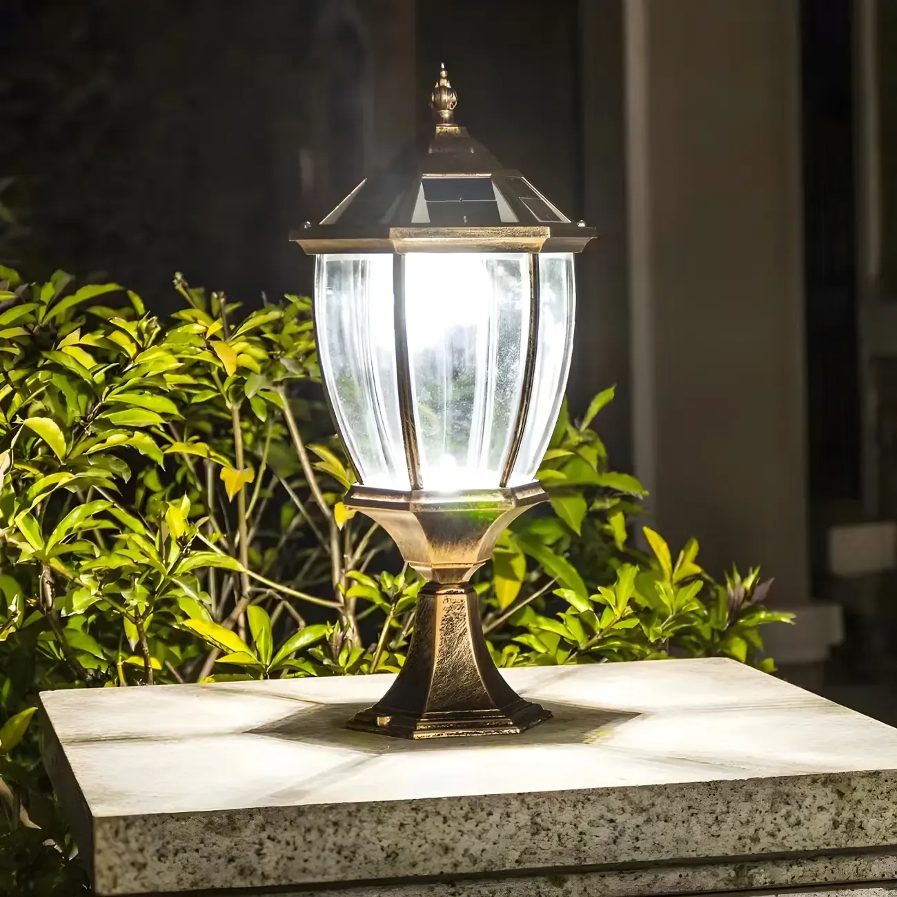 Black and Bronze Metal Retro Solar Post Cap Light Image - 10
