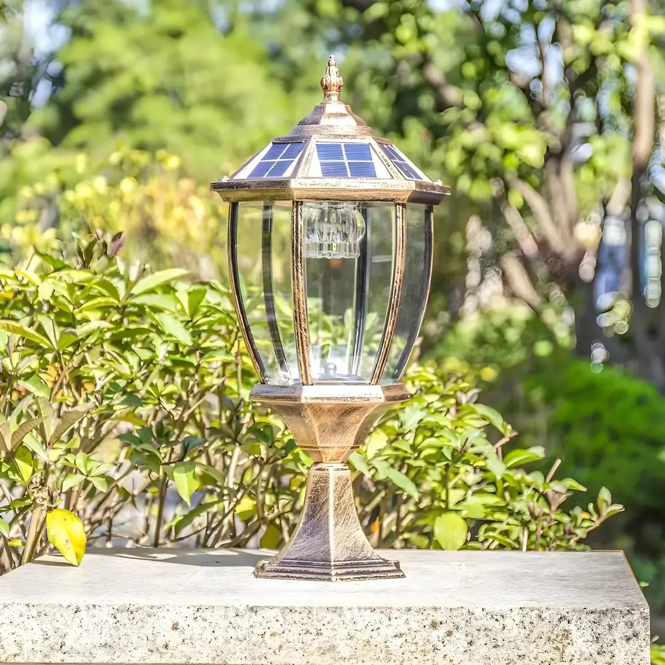 Black and Bronze Metal Retro Solar Post Cap Light Image - 11