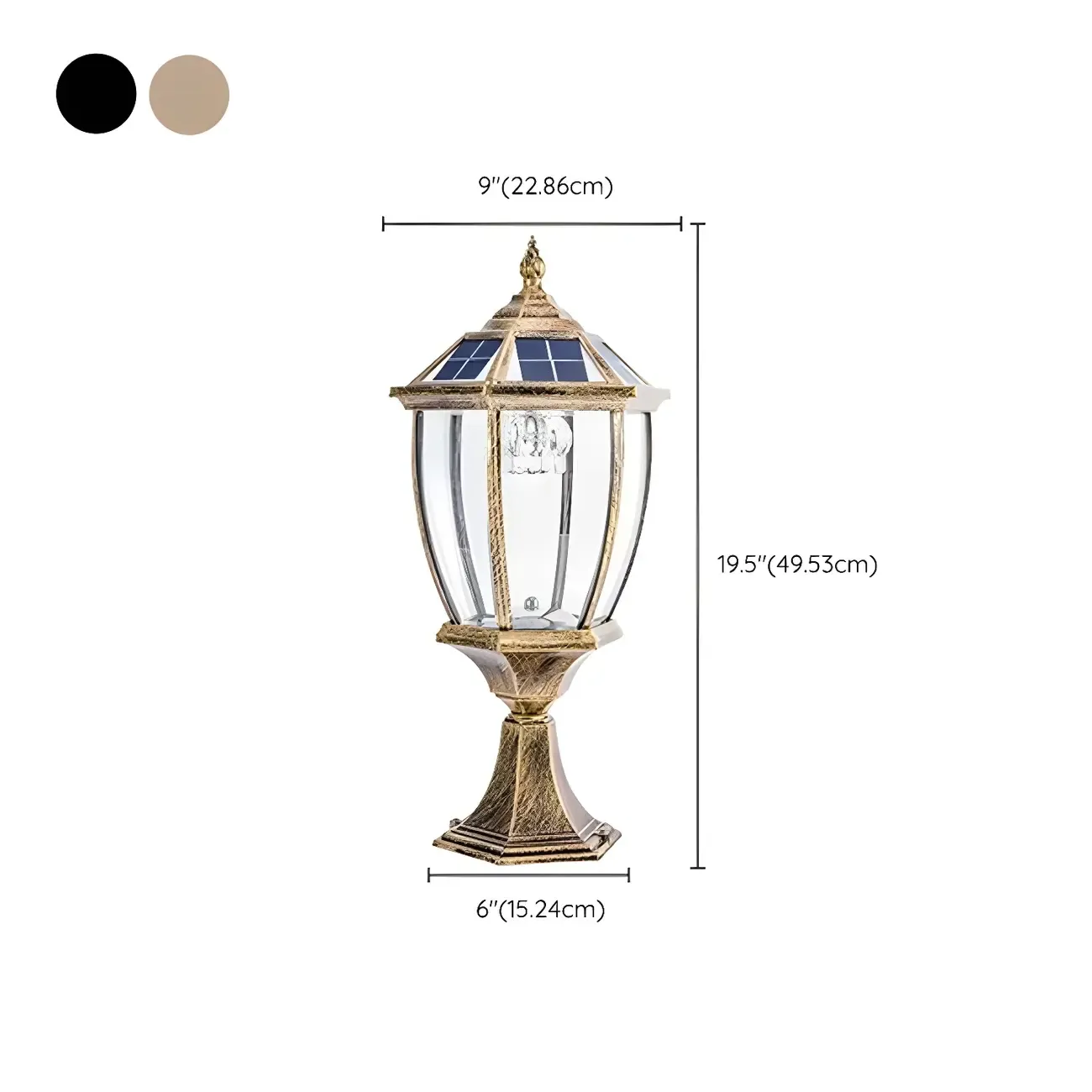 Black and Bronze Metal Retro Solar Post Cap Light #size