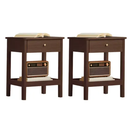 Traditional Narrow Brown Solid Wood Nightstand with Storage Image - 10