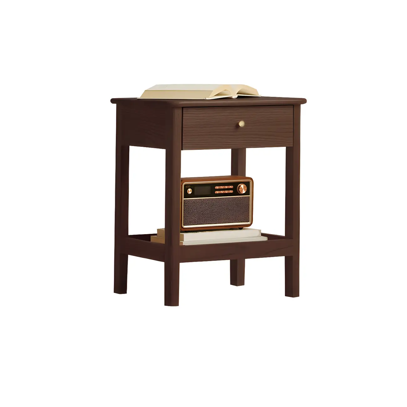 Traditional Narrow Brown Solid Wood Nightstand with Storage Image - 9 | homeyfad