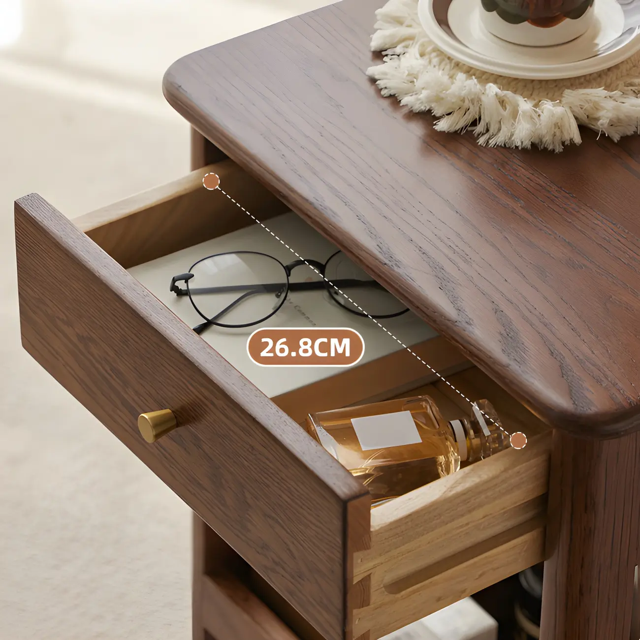 Traditional Narrow Brown Solid Wood Nightstand with Storage Image - 4 | homeyfad