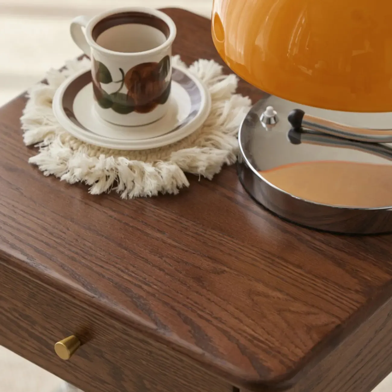 Traditional Narrow Brown Solid Wood Nightstand with Storage Image - 5