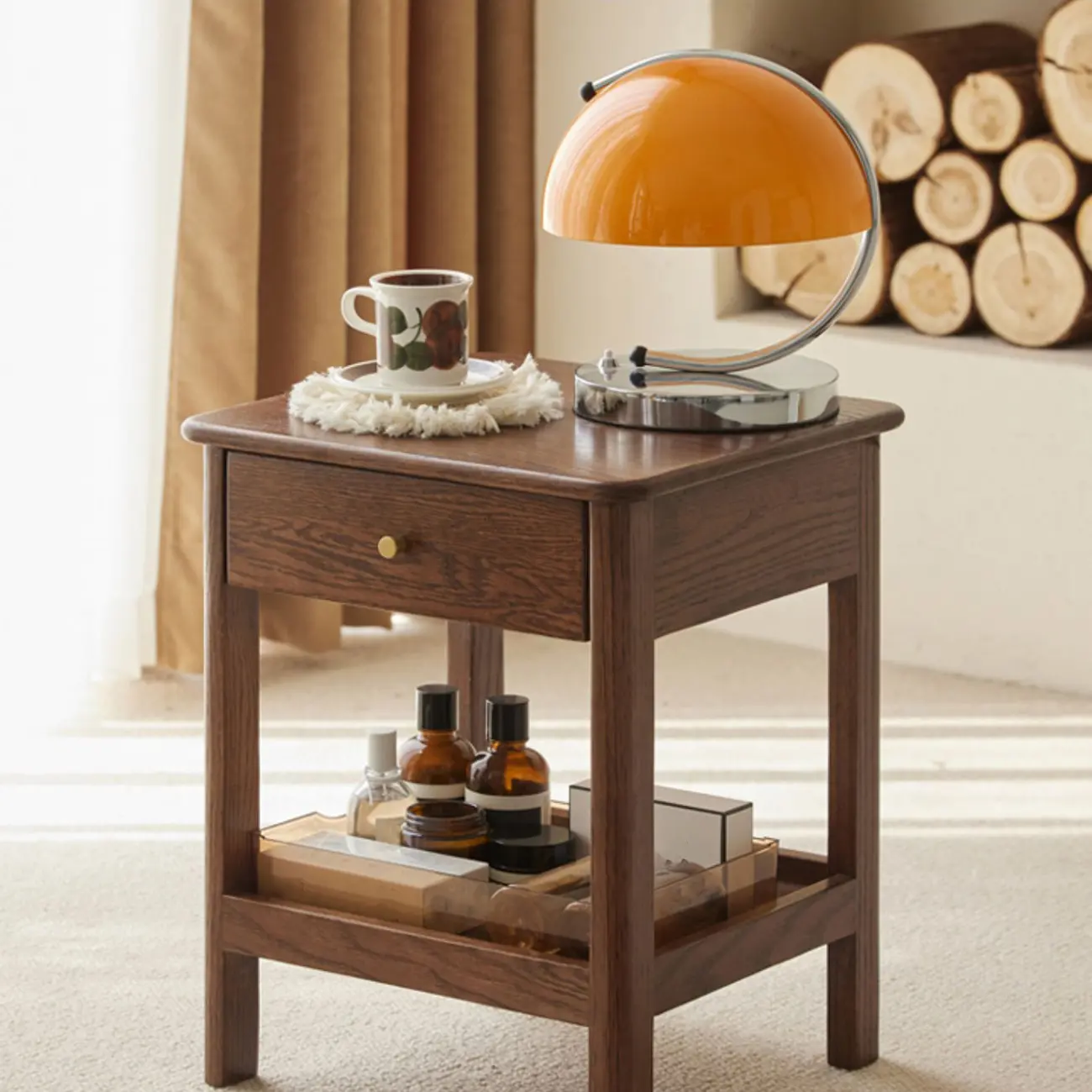 Traditional Narrow Brown Solid Wood Nightstand with Storage Image - 11 | homeyfad